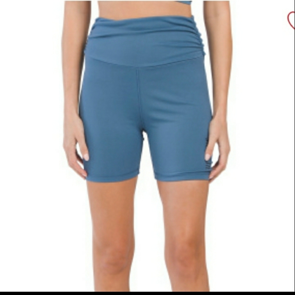 Rae Dunn Women's "Strength" High-Waisted Fold Over Biker Shorts Size M